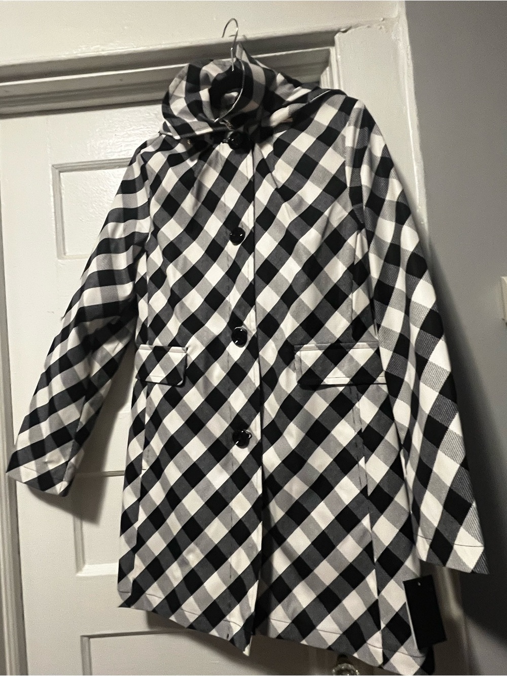 kate spade Black and White Gingham Hooded Raincoat - Picture 7 of 13